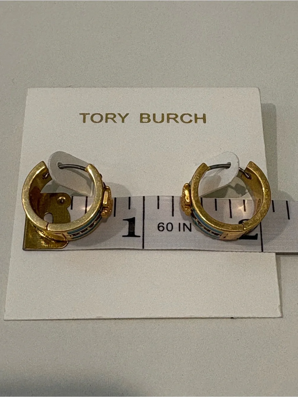 Tory Burch Kira Blue Enamel Huggie Hoop Earrings
